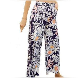Maeve Navy Floral Tropical Wide-Leg Pants 0